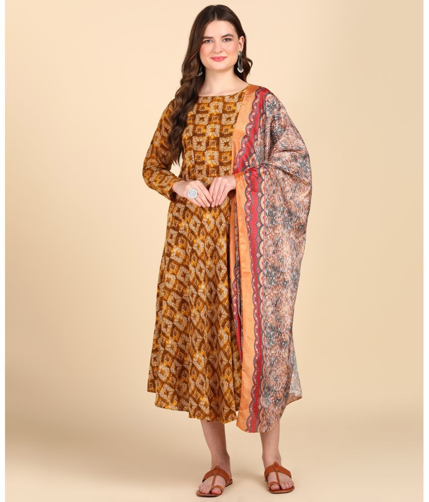     			Hiva Trendz Cotton Blend Printed Anarkali Women's Kurti with Dupatta - Yellow ( Pack of 1 )