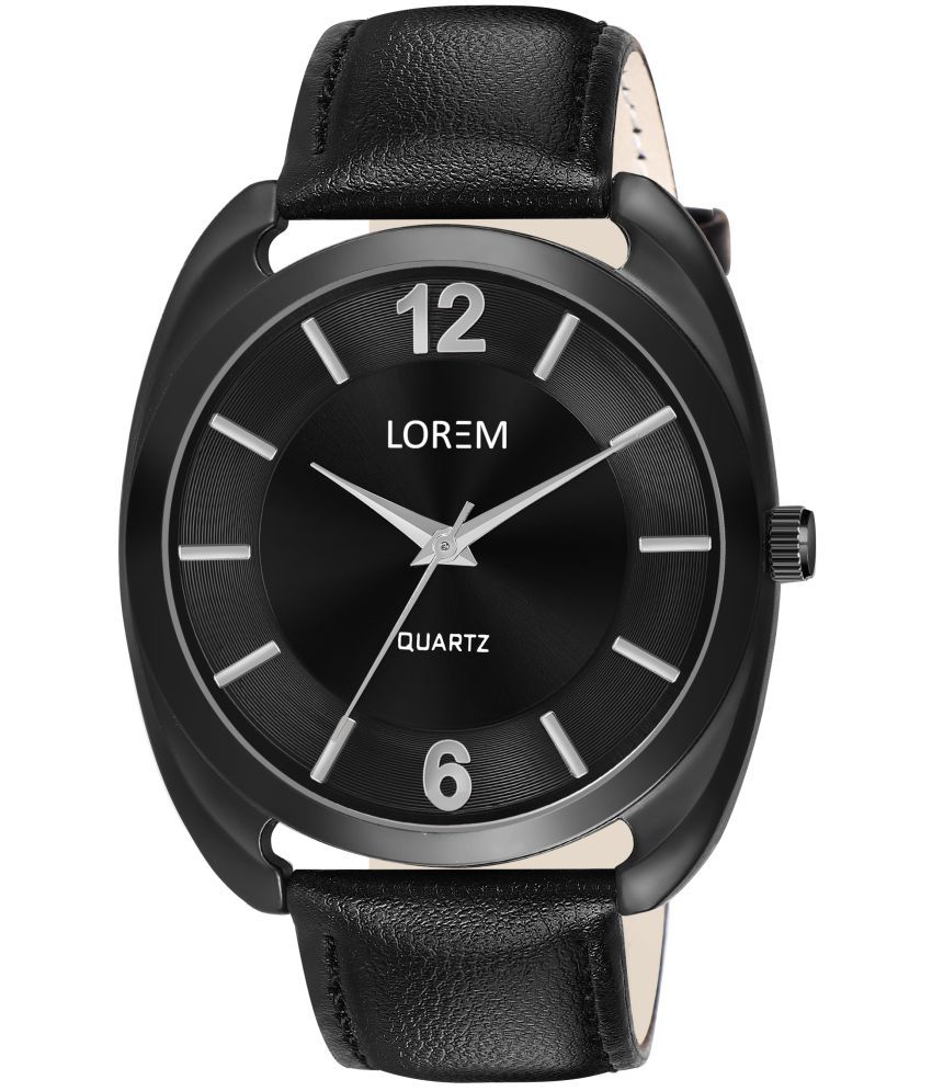     			Lorem Black Leather Analog Men's Watch