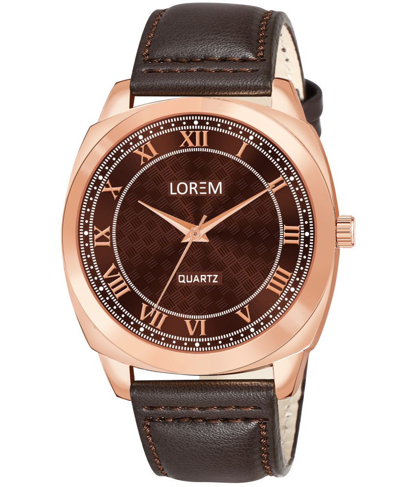     			Lorem Coffee Leather Analog Men's Watch