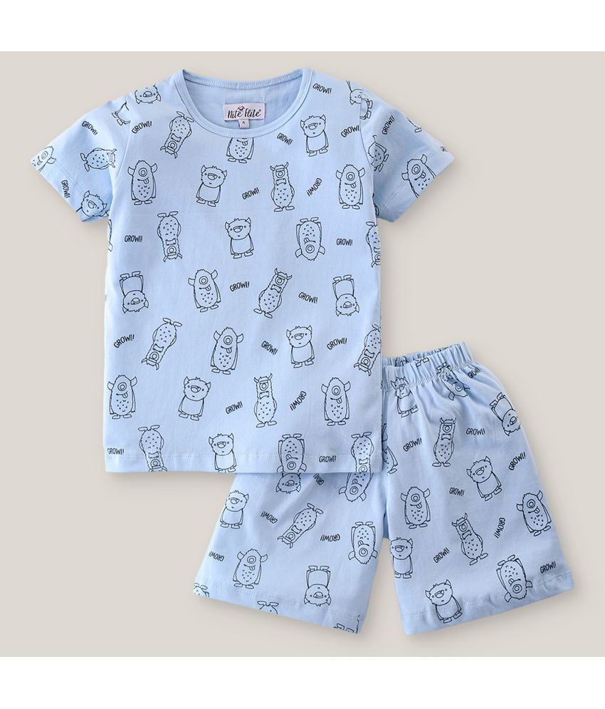     			Nite Flite Pack of 1 Boys 100% Cotton Nightsuit Set ( Off White )