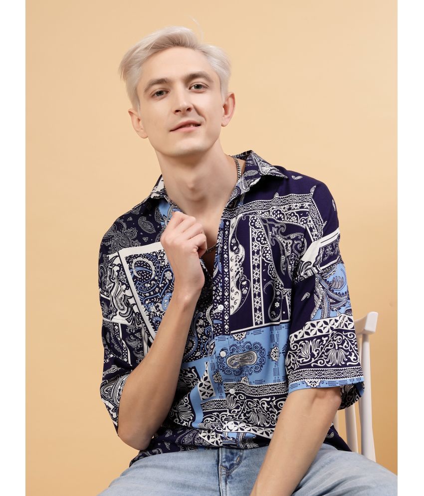    			Rigo Rayon Oversized Fit Printed Half Sleeves Men's Casual Shirt - Blue ( Pack of 1 )