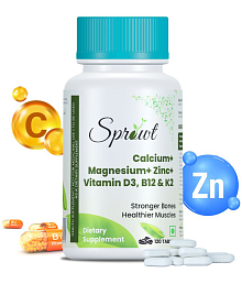 Sprowt calcium Magnesium Zinc Vitamin D3, B12 &amp; K- 120 Vegetarian Tablets