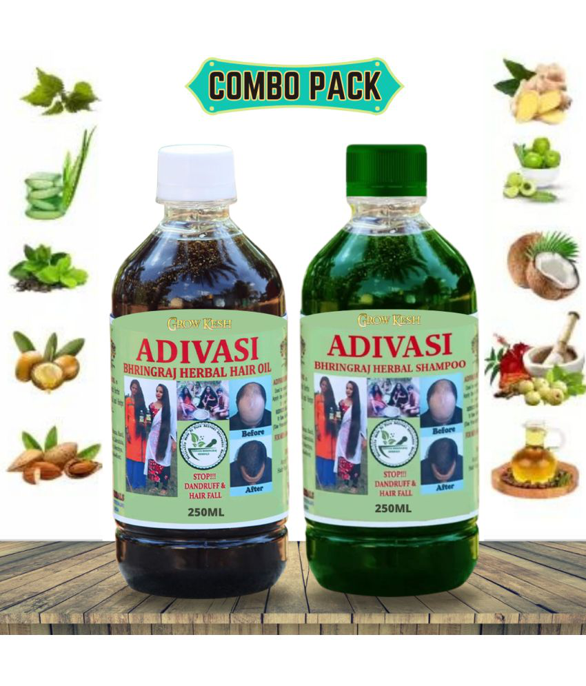     			Adivasi Bhringraj Natural Hair Growth Herbal Hair Oil and Shampoo Combo(250 ml)Pack Of 2