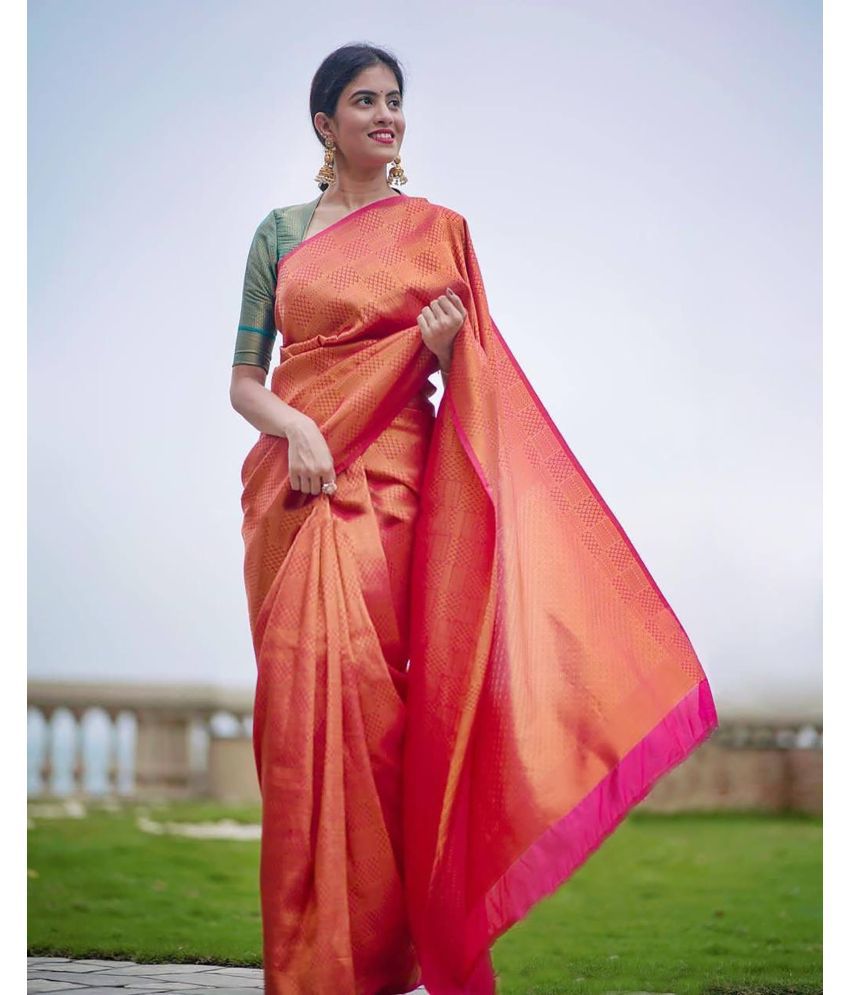     			Anjanaya  sarees Banarasi Silk Woven Saree With Blouse Piece - Red ( Pack of 1 )