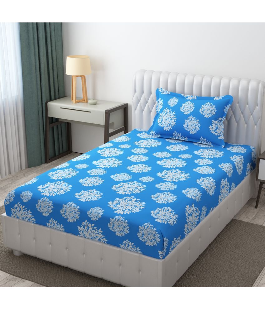     			Apala Microfiber Floral Printed 1 Single Bedsheet with 1 Pillow Cover - Blue
