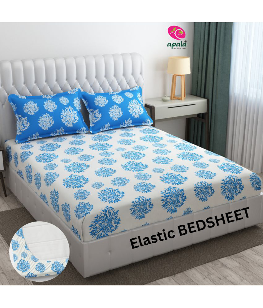     			Apala Microfibre Polka Dots Fitted Fitted bedsheet with 2 Pillow Covers ( King Size ) - Sky Blue