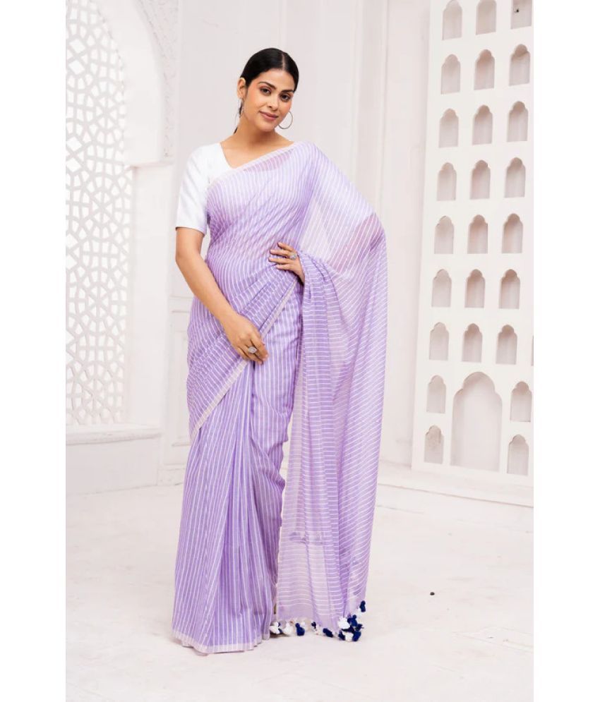     			Apnisha Cotton Striped Saree With Blouse Piece - Lavender ( Pack of 1 )