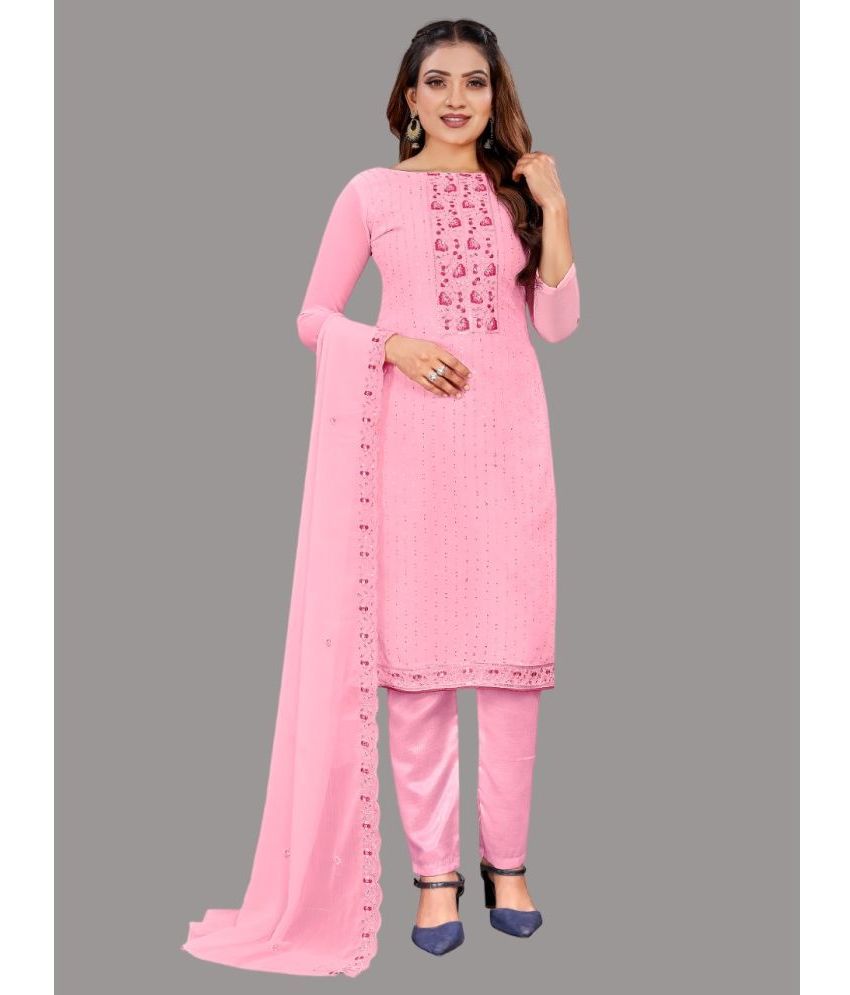     			Apnisha Unstitched Georgette Embroidered Dress Material - Pink ( Pack of 1 )