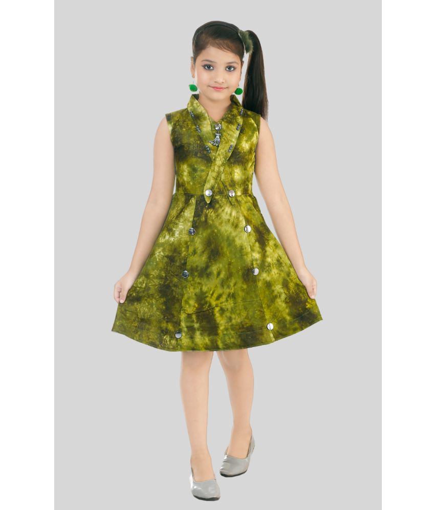     			Coxxup Green Rayon Girls Fit And Flare Dress ( Pack of 1 )