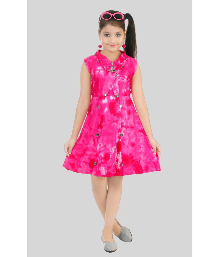     			Coxxup Pink Rayon Girls Fit And Flare Dress ( Pack of 1 )