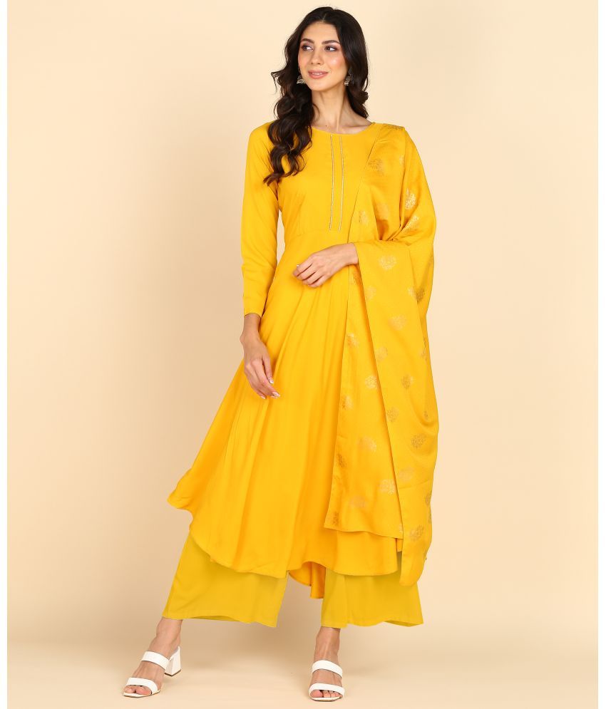     			DSK STUDIO Crepe Solid Anarkali Women's Kurti with Dupatta - Yellow ( Pack of 1 )