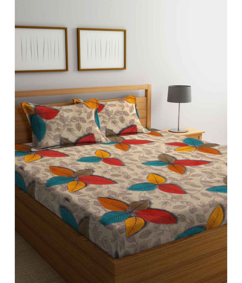     			FABINALIV Poly Cotton Nature 1 Double Bedsheet with 2 Pillow Covers - Multicolor