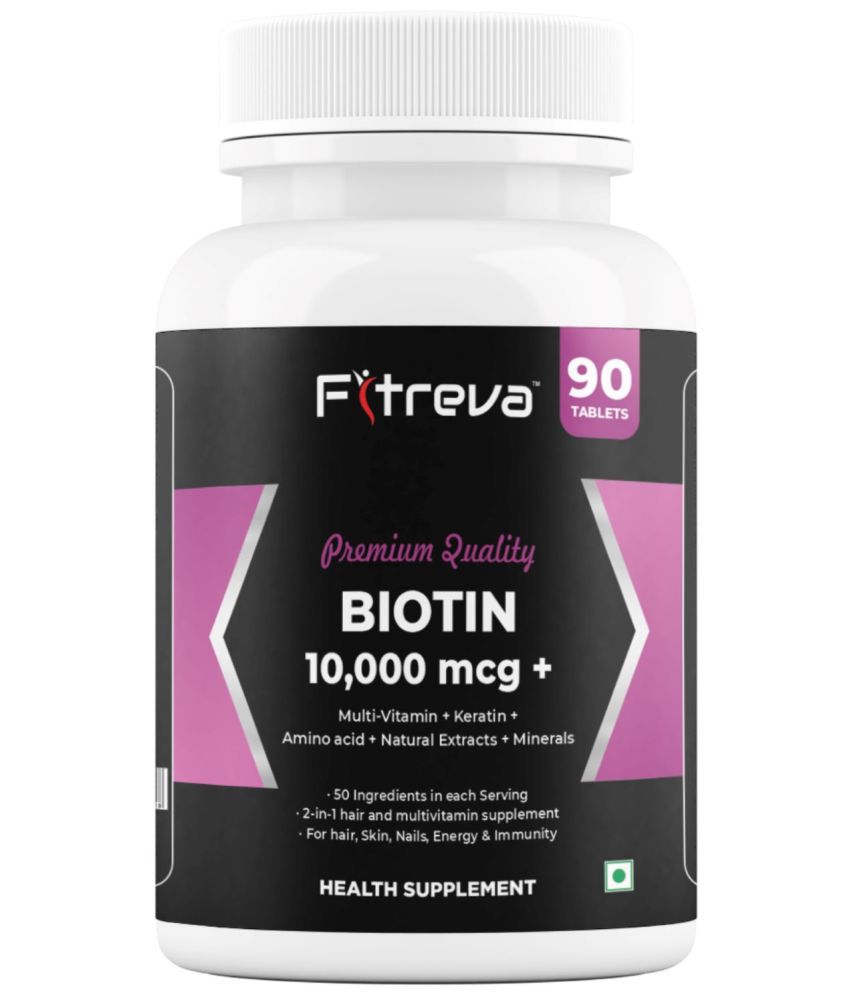     			Fitreva Biotin 10000 mcg Tablets for hair Growth and Skin Health - 90 no.s Unflavoured Minerals Tablets