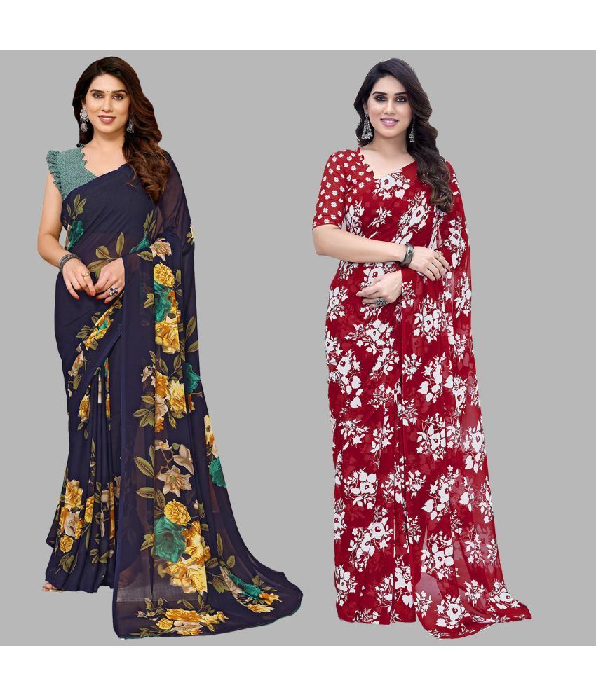     			Kashvi Sarees Georgette Printed Saree With Blouse Piece - Multicolour ( Pack of 2 )