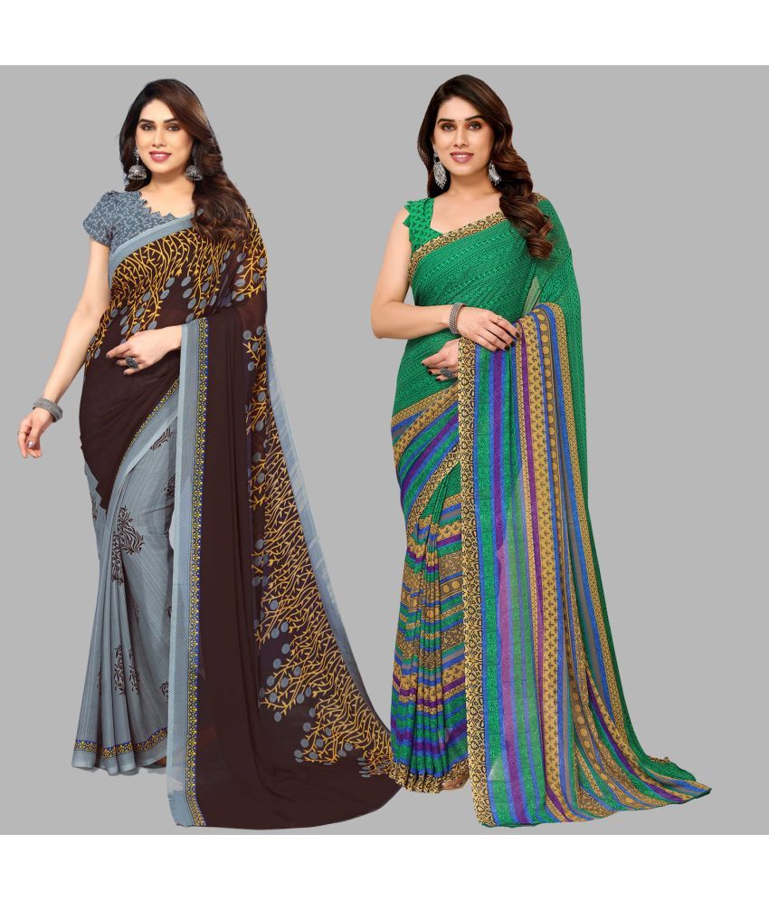     			Kashvi Sarees Georgette Printed Saree With Blouse Piece - Multicolour ( Pack of 2 )