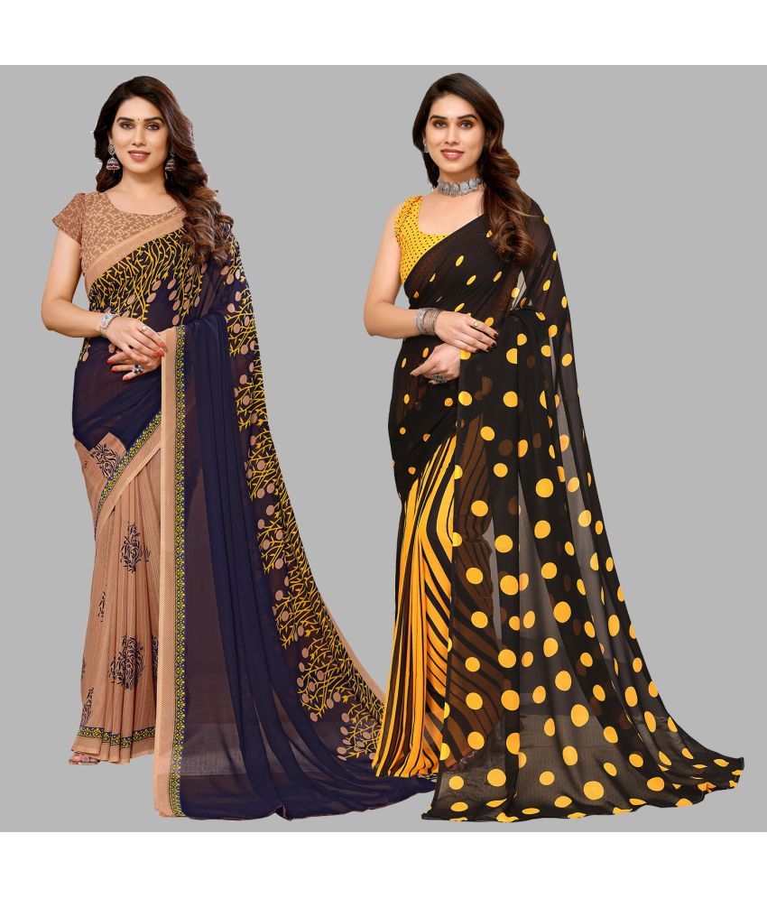     			Kashvi Sarees Georgette Printed Saree With Blouse Piece - Multicolour ( Pack of 2 )