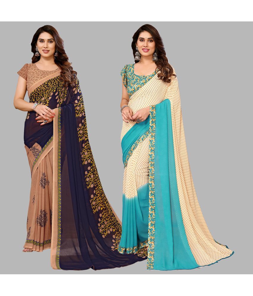     			Kashvi Sarees Georgette Printed Saree With Blouse Piece - Multicolour ( Pack of 2 )