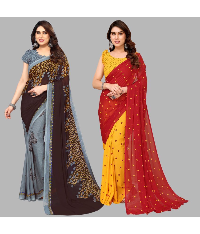     			Kashvi Sarees Georgette Printed Saree With Blouse Piece - Multicolour ( Pack of 2 )