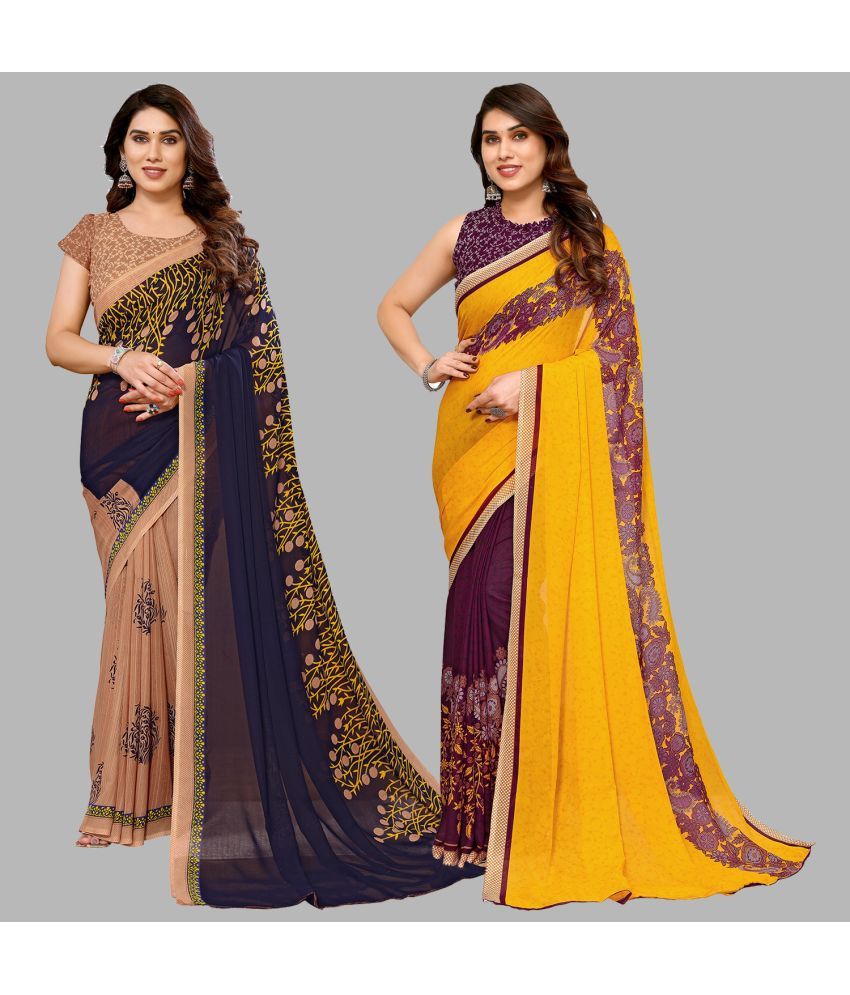     			Kashvi Sarees Georgette Printed Saree With Blouse Piece - Multicolour ( Pack of 2 )