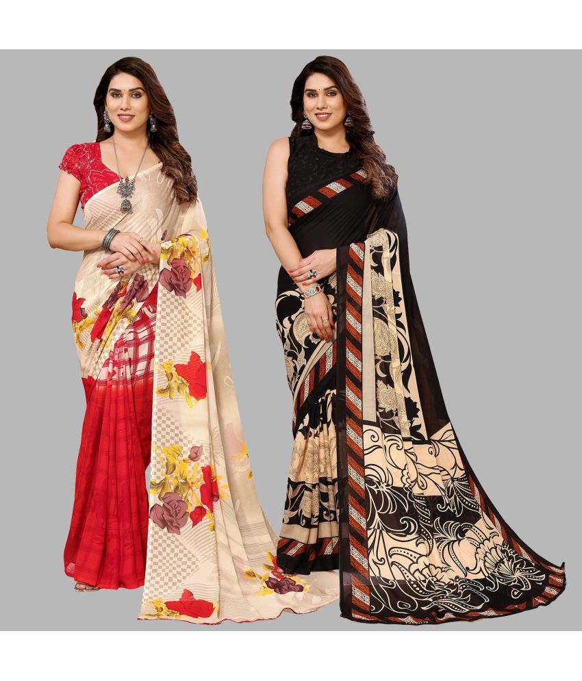     			Kashvi Sarees Georgette Printed Saree With Blouse Piece - Multicolour ( Pack of 2 )