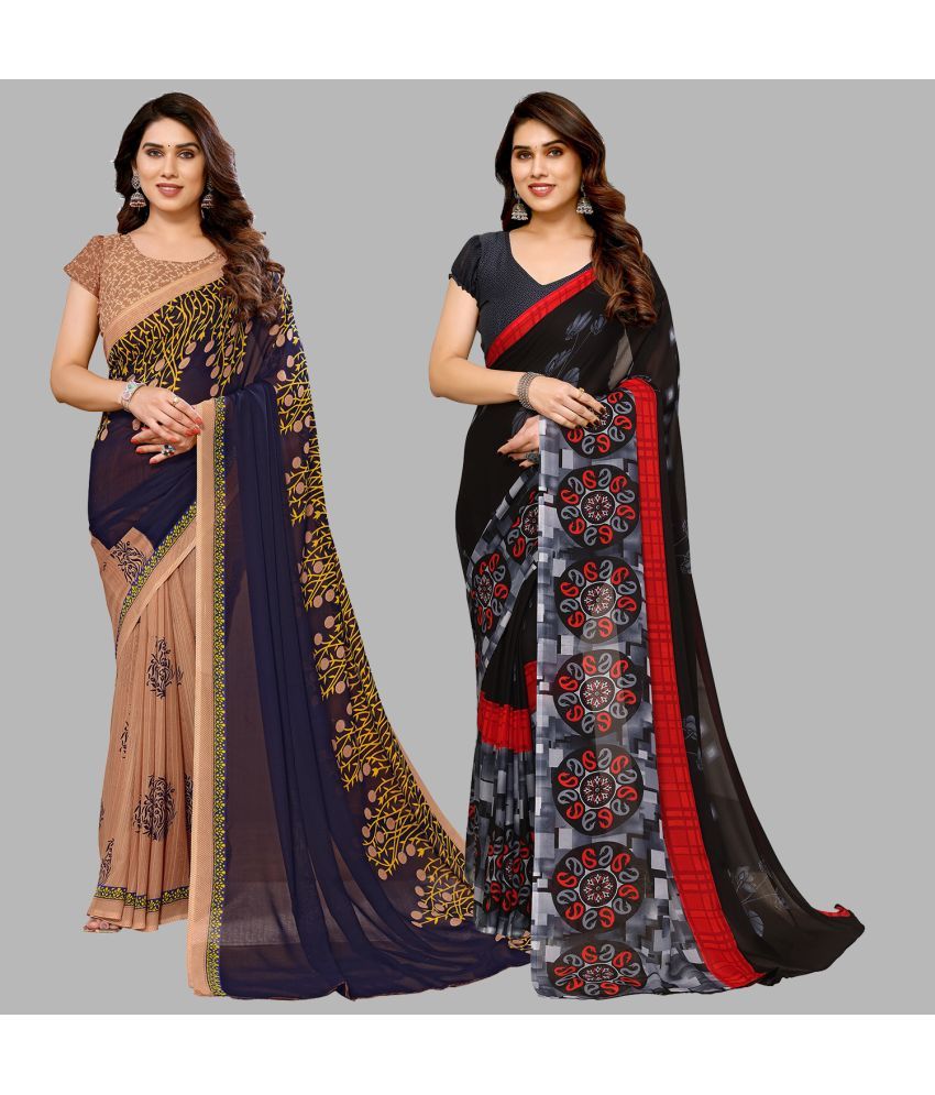     			Kashvi Sarees Georgette Printed Saree With Blouse Piece - Multicolour ( Pack of 2 )