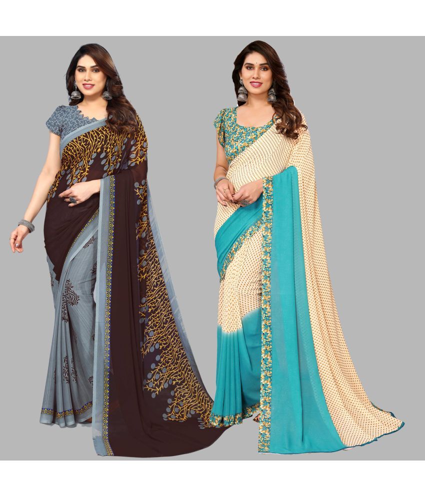     			Kashvi Sarees Georgette Printed Saree With Blouse Piece - Multicolour ( Pack of 2 )