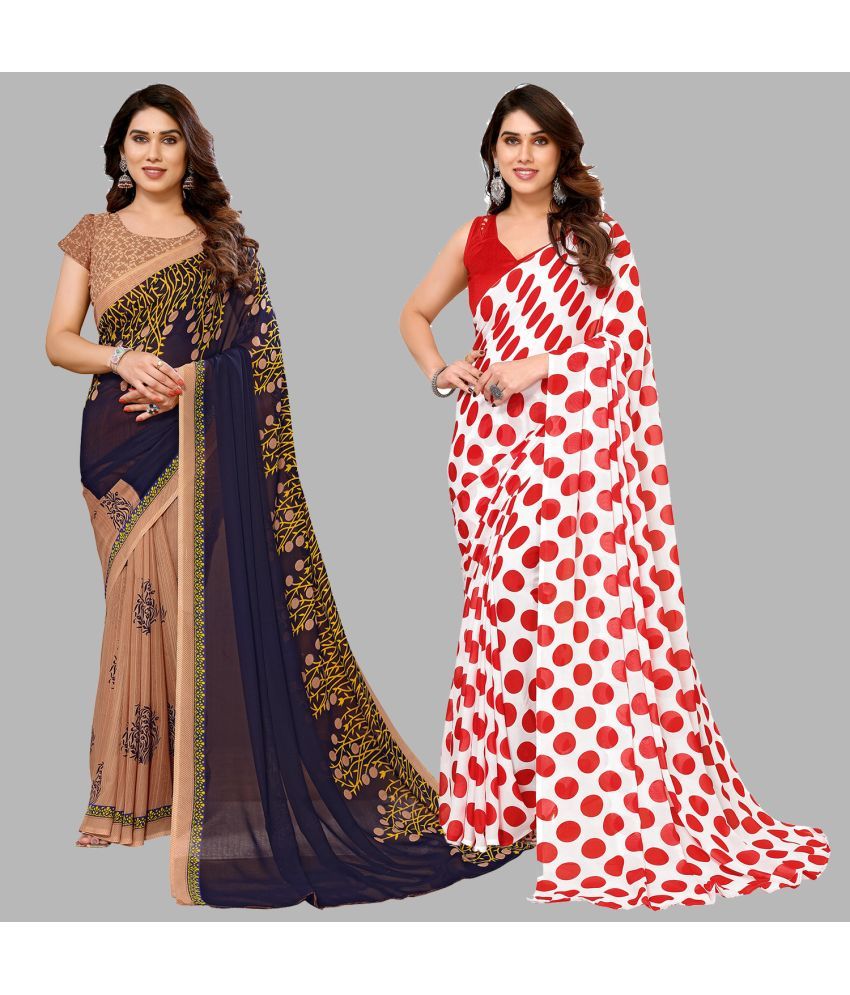     			Kashvi Sarees Georgette Printed Saree With Blouse Piece - Multicolour ( Pack of 2 )