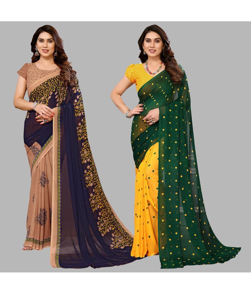     			Kashvi Sarees Georgette Printed Saree With Blouse Piece - Multicolour ( Pack of 2 )