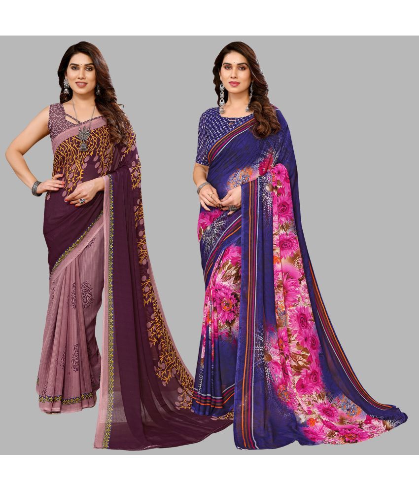     			Kashvi Sarees Georgette Printed Saree With Blouse Piece - Multicolour ( Pack of 2 )