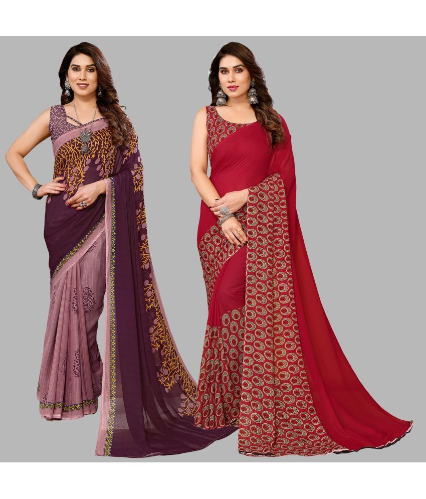     			Kashvi Sarees Georgette Printed Saree With Blouse Piece - Multicolour ( Pack of 2 )