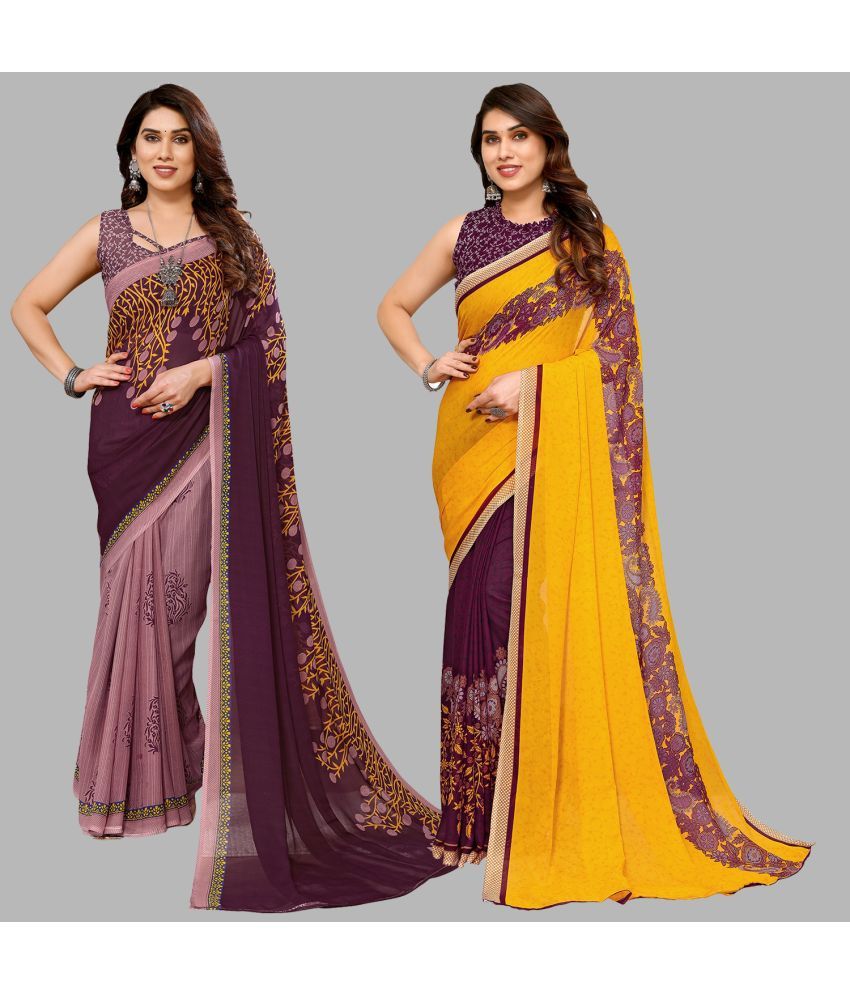     			Kashvi Sarees Georgette Printed Saree With Blouse Piece - Multicolour ( Pack of 2 )