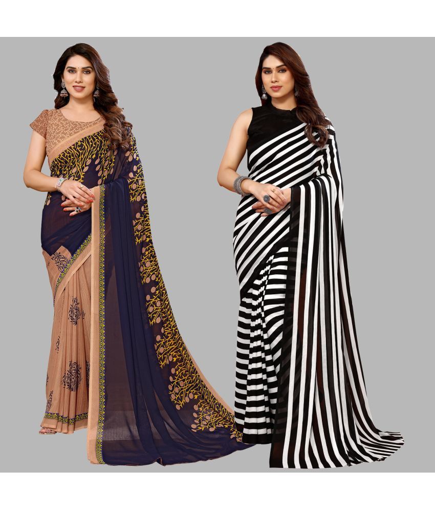     			Kashvi Sarees Georgette Printed Saree With Blouse Piece - Multicolour ( Pack of 2 )