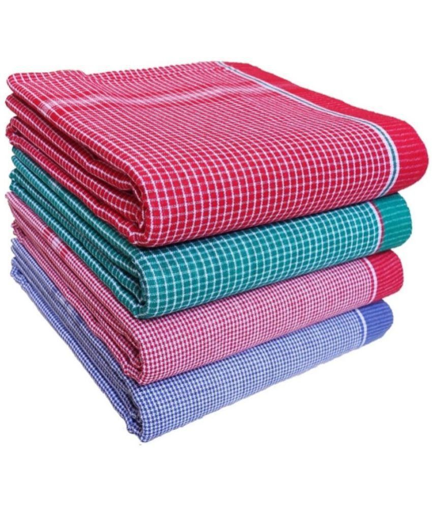     			Mk weaves Cotton Checks 350 -GSM Bath Towel ( Pack of 4 ) - Multicolor