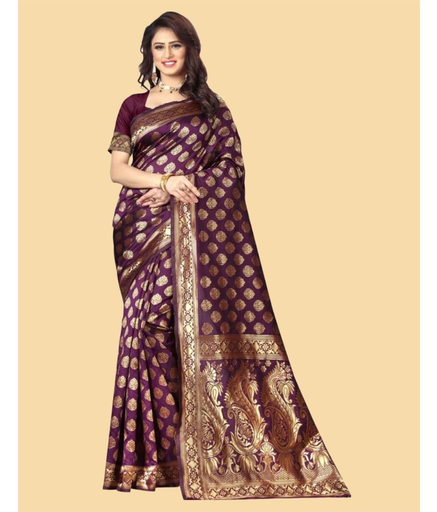     			Samah Art Silk Embellished Saree With Blouse Piece - Wine ( Pack of 1 )