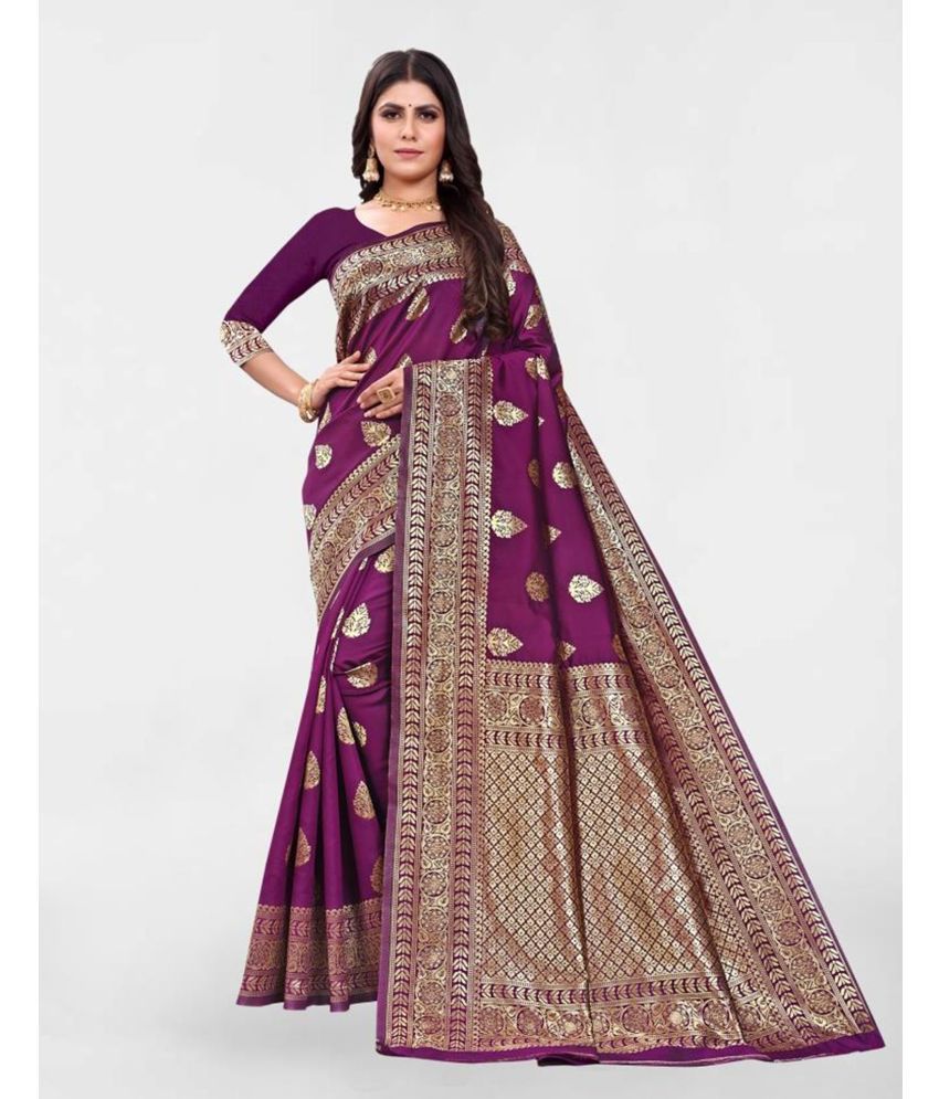     			Samah Art Silk Embellished Saree With Blouse Piece - Magenta ( Pack of 1 )