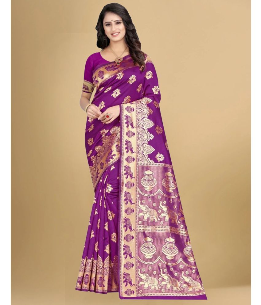     			Samah Art Silk Self Design Saree With Blouse Piece - Purple ( Pack of 1 )