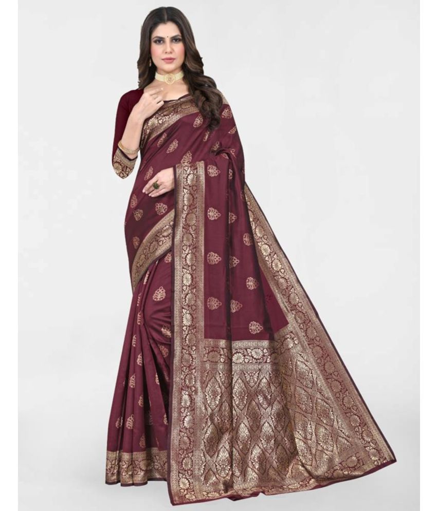     			Samah Art Silk Self Design Saree With Blouse Piece - Maroon ( Pack of 1 )