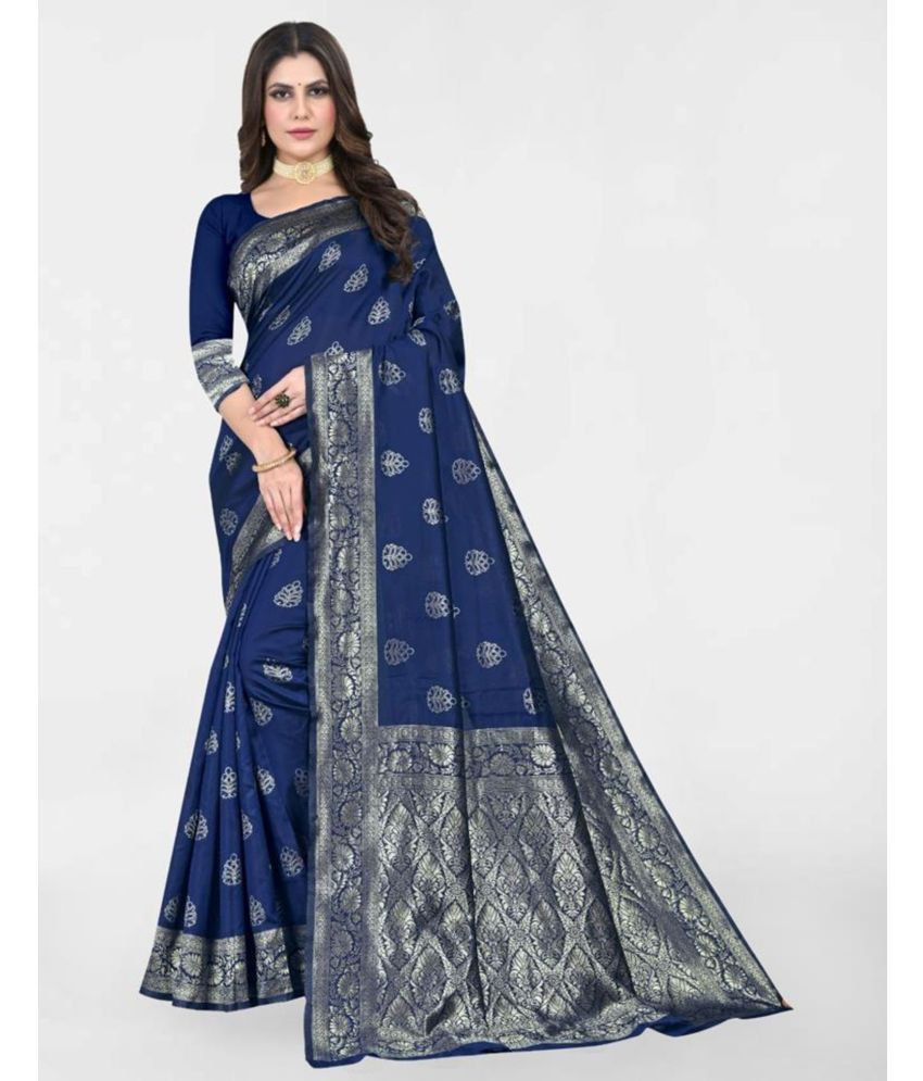     			Samah Art Silk Self Design Saree With Blouse Piece - Navy Blue ( Pack of 1 )