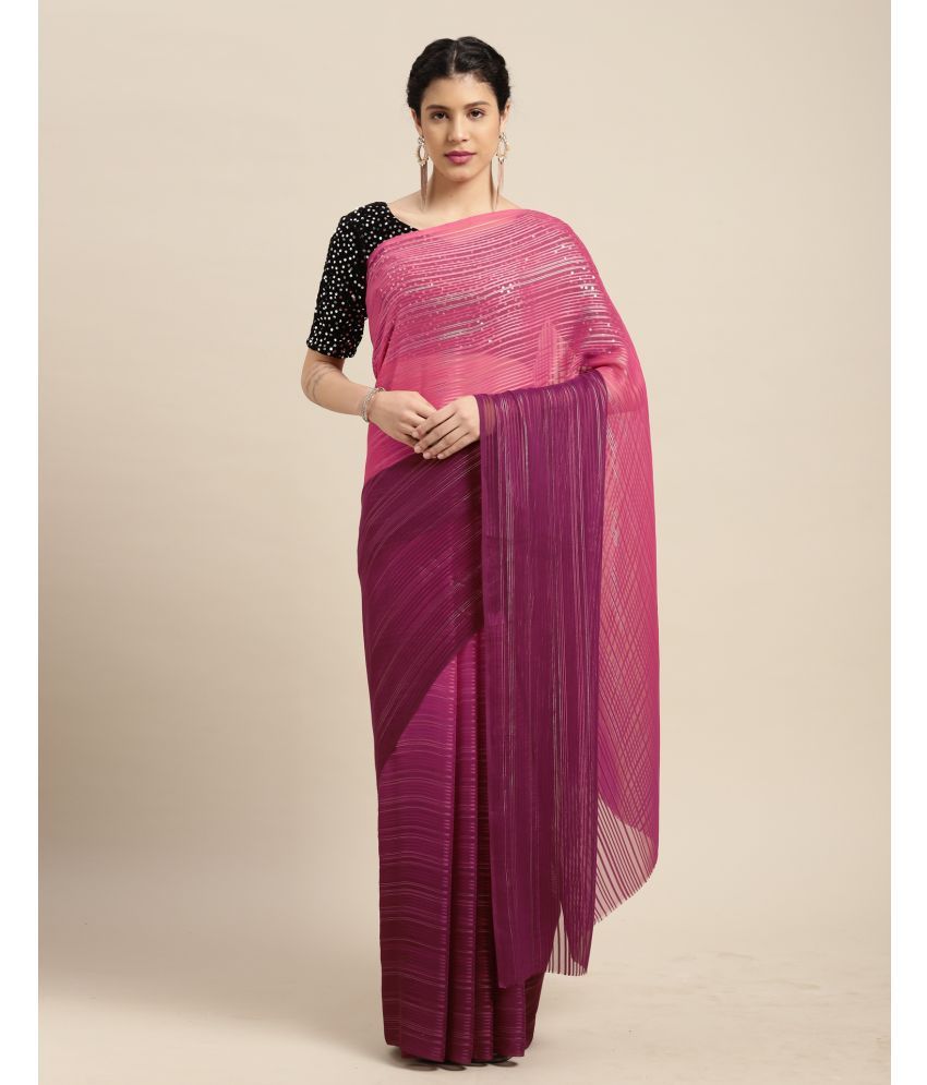     			Samah Georgette Dyed Saree With Blouse Piece - Wine ( Pack of 1 )