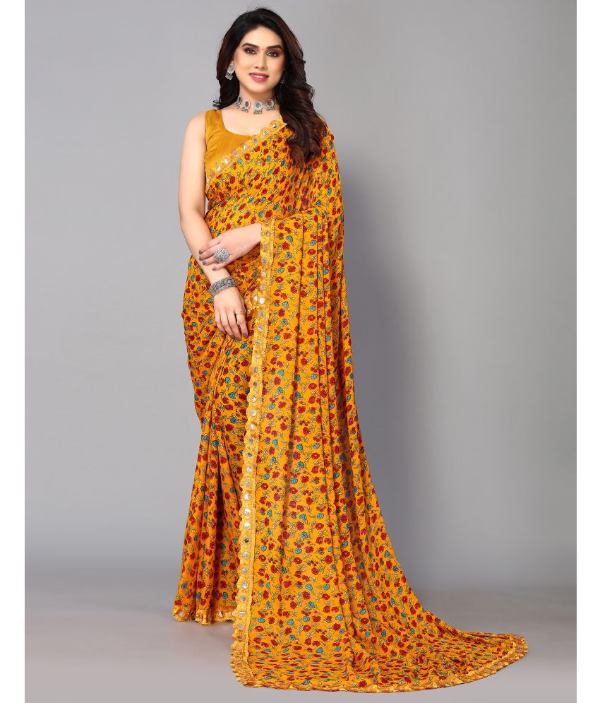     			Samah Georgette Printed Saree With Blouse Piece - Orange ( Pack of 1 )