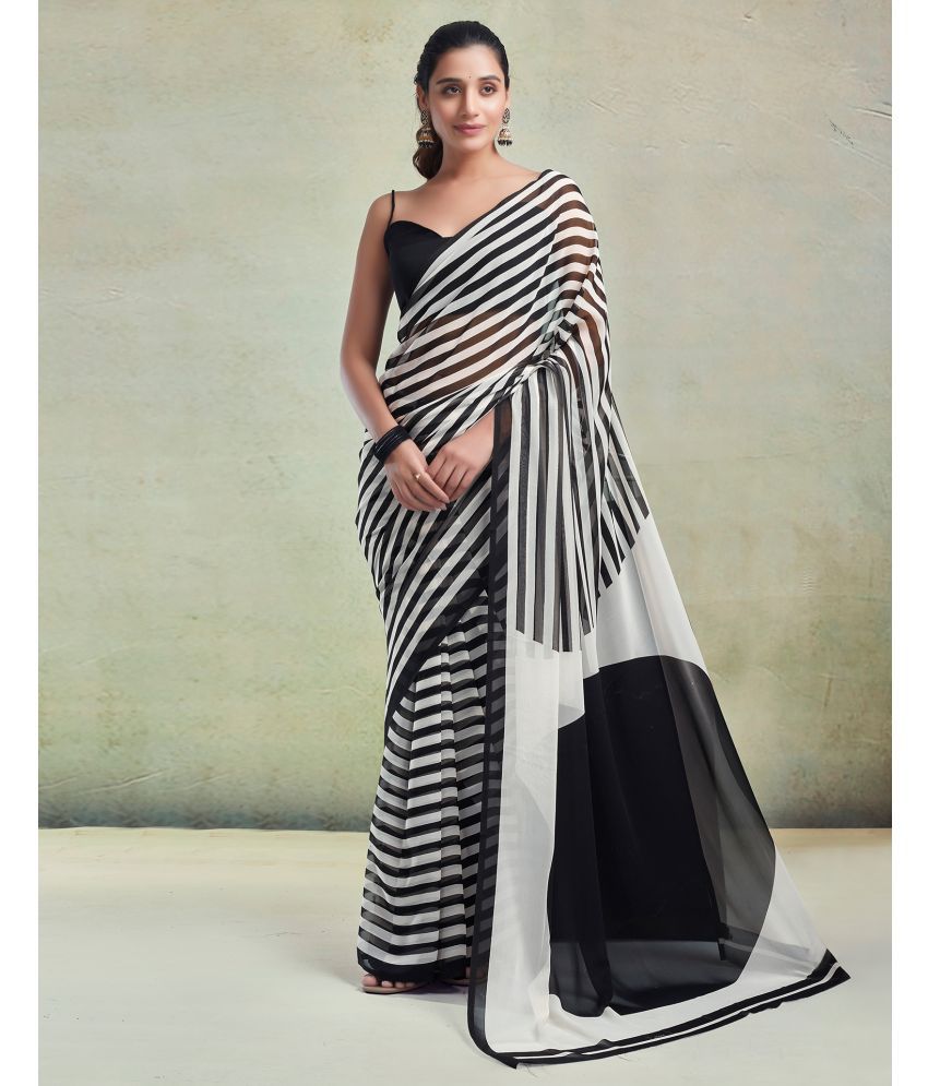     			Samah Georgette Striped Saree With Blouse Piece - Multicolour ( Pack of 1 )