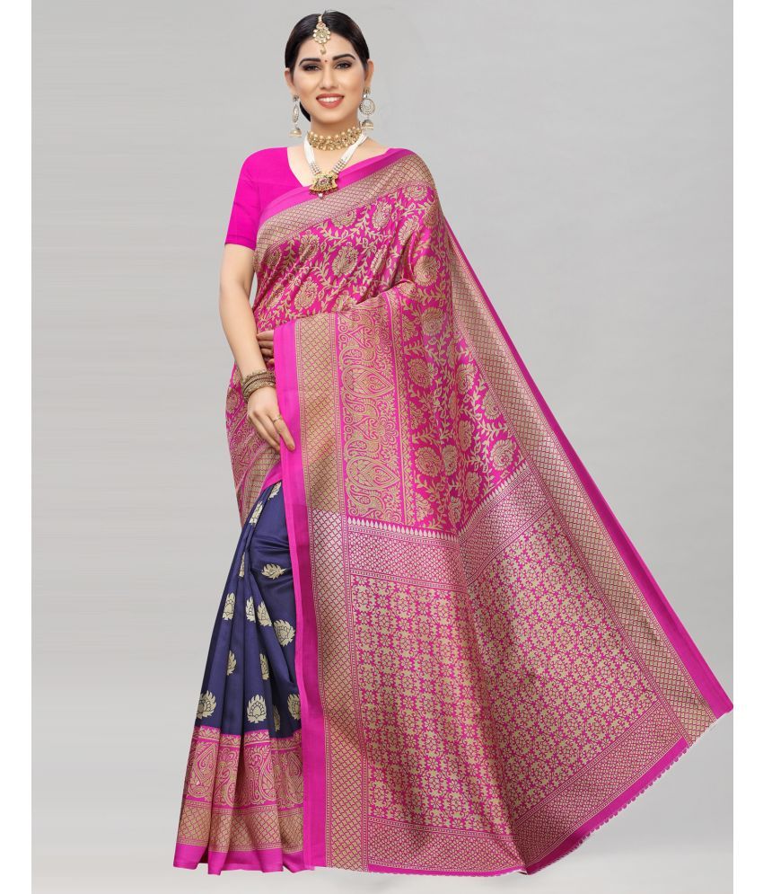     			Samah Silk Printed Saree With Blouse Piece - Pink ( Pack of 1 )