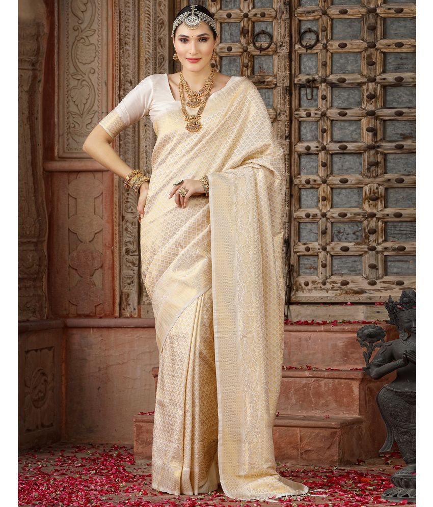     			Satrani Art Silk Embellished Saree With Blouse Piece - Cream ( Pack of 1 )