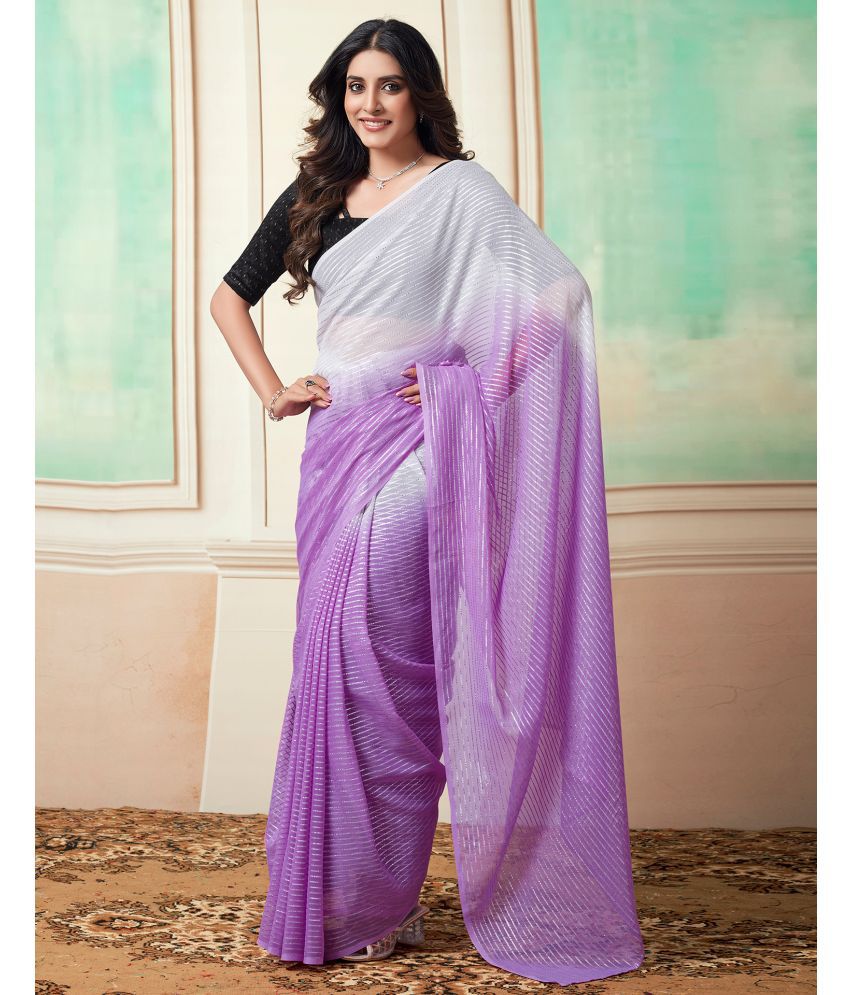     			Satrani Georgette Dyed Saree With Blouse Piece - Lavender ( Pack of 1 )