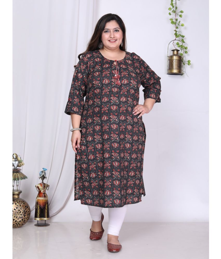     			Swasti Cotton Printed Straight Women's Kurti - Black ( Pack of 1 )