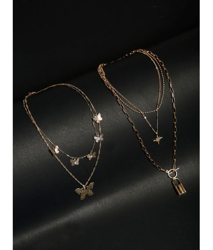     			YOUBELLA Gold Alloy Necklace Set ( Pack of 2 )