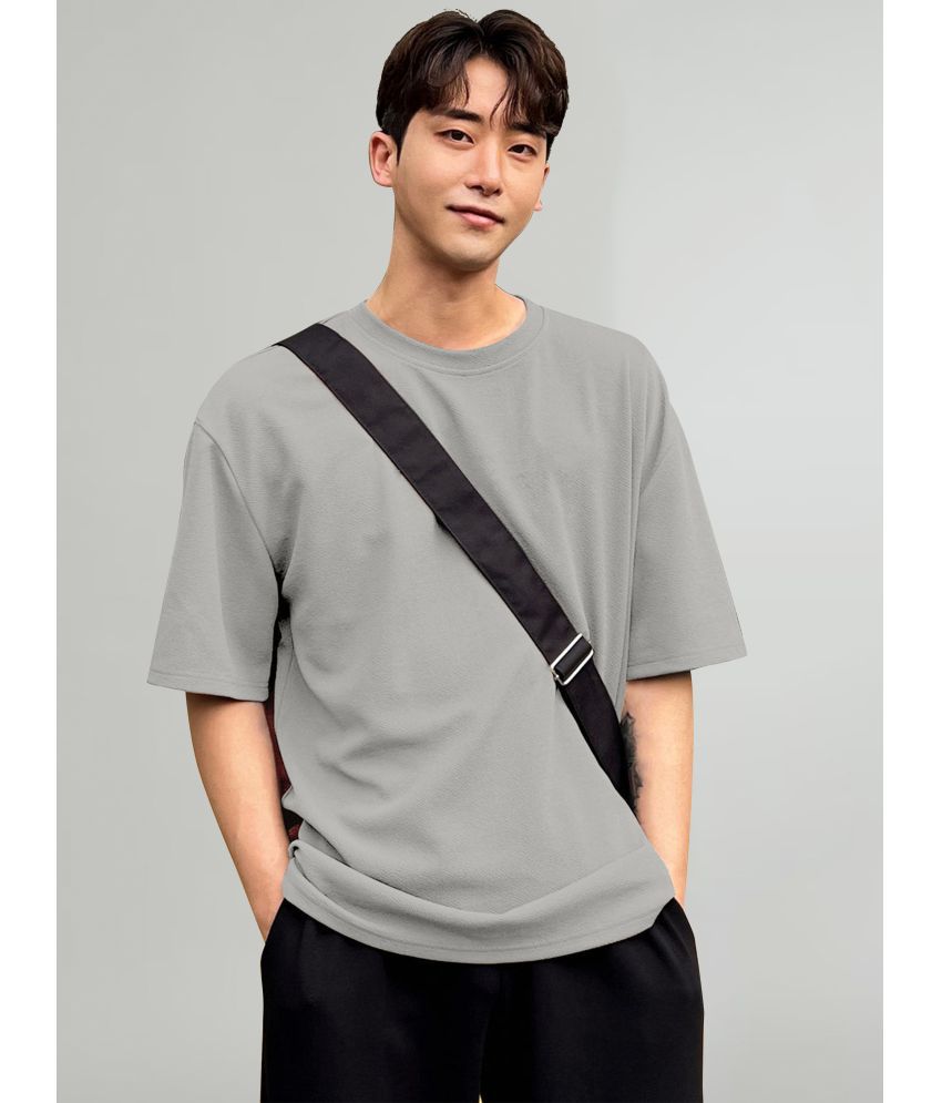    			happy khajana Polyester Oversized Fit Printed Half Sleeves Men's T-Shirt - Grey ( Pack of 1 )