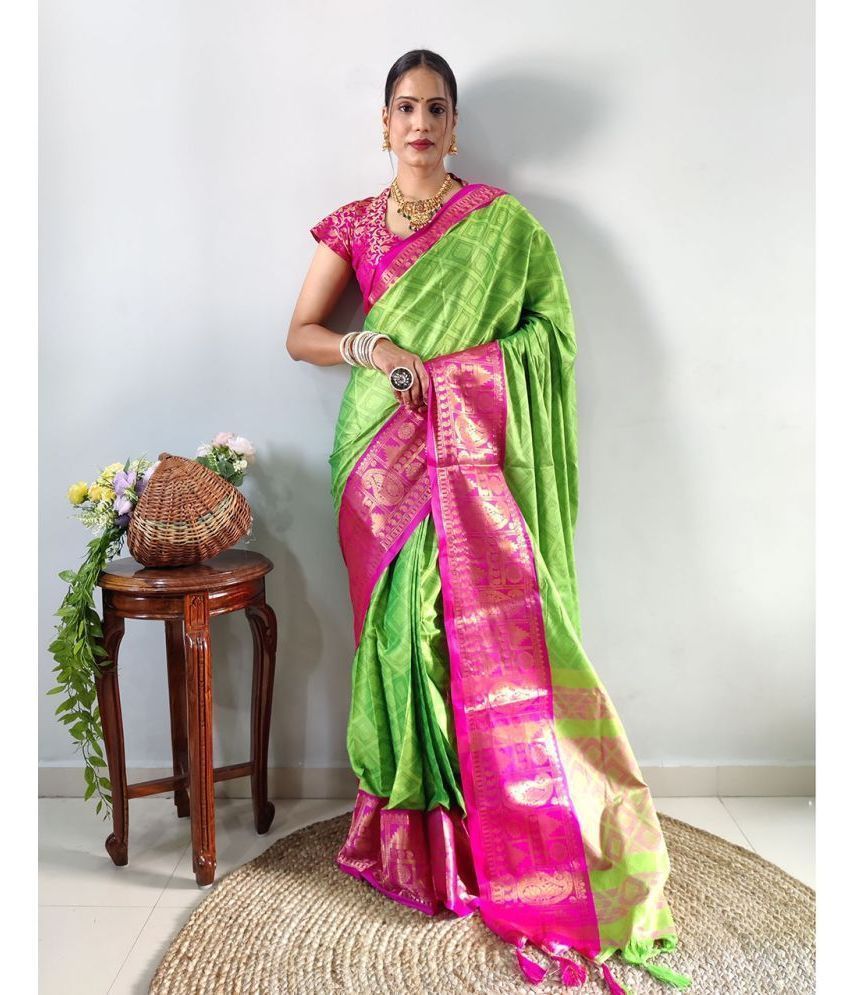     			Apnisha Cotton Silk Embellished Saree With Blouse Piece - Light Green ( Pack of 1 )