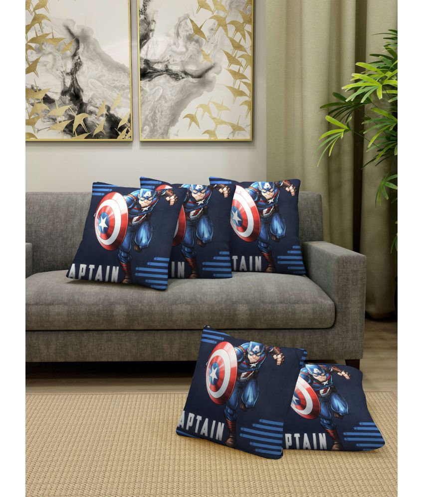     			FABINALIV Set of 5 Cotton Blend Superhero Square Cushion Cover (40X40)cm - Navy