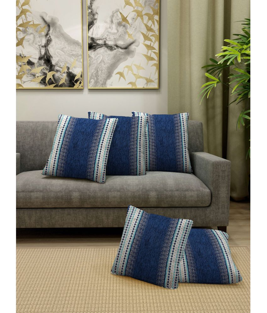     			FABINALIV Set of 5 Cotton Blend Textured Square Cushion Cover (40X40)cm - Blue